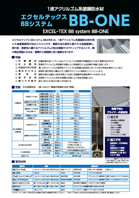 エクセルテックスBBシステム BB-ONE　（1液アクリルゴム系塗膜防水）